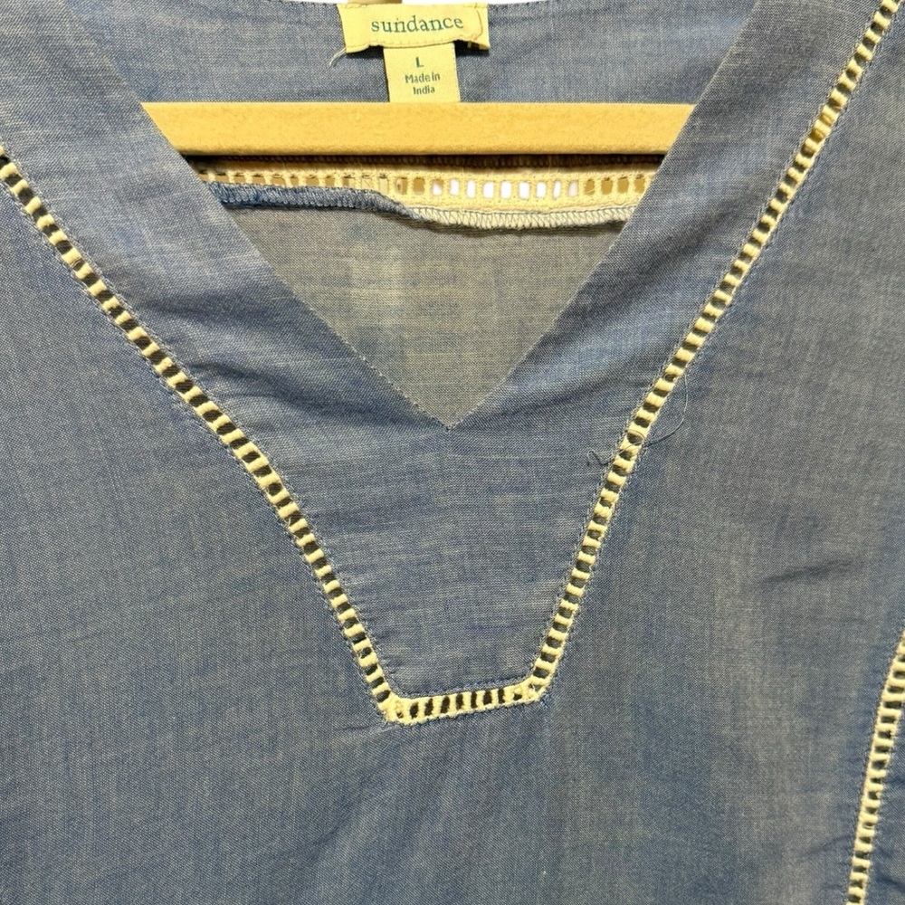 Sundance Lace Blue & White Liliana Embroidered‎ Blouse Top Bell Sleeves Sz L - Picture 10 of 14